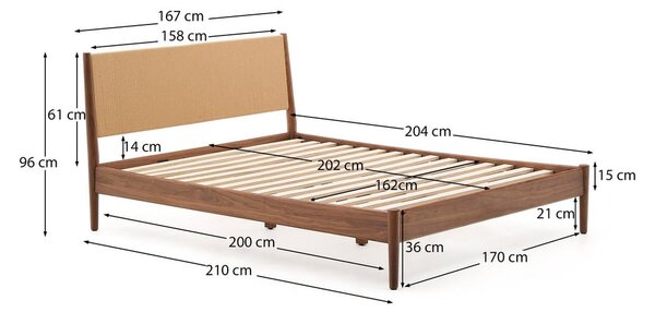 Sötétbarna franciaágy ágyráccsal 160x200 cm Elan – Kave Home