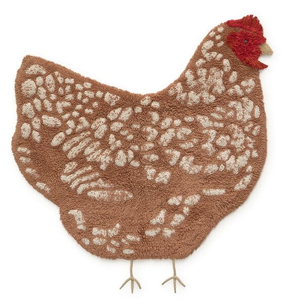 Barna mosható kézi szövésű pamut gyerek szőnyeg 110x100 cm Chicken – Lorena Canals