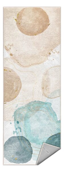 Krémszínű-türkiz mosható futószőnyeg 80x200 cm Puddle – Mila Home