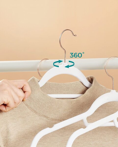 Bársony vállfa, csúszásmentes ruhaakasztó 50 db, fehér, rozé arany