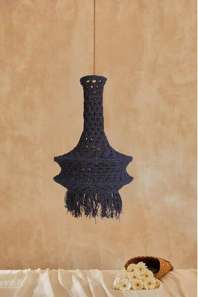 Mediterrán Ibiza makramé függőlámpa – sötétkék, kisebb (30 × 50 cm)