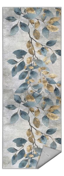 Világoskék-aranyszínű mosható futószőnyeg 80x200 cm Golden Leaves – Mila Home