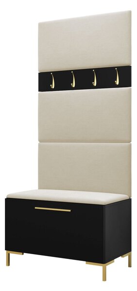 Előszoba garnitúra Nomal III, 196x84x46cm, Fekete, Kárpit, Laminált forgácslap