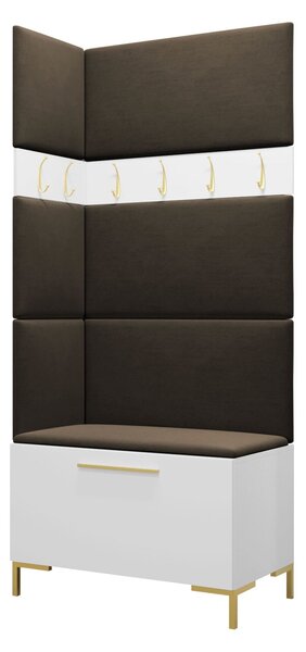 Előszoba garnitúra Nomal IV, 196x84x46cm, Sötétbarna, Fehér, Kárpit, Laminált forgácslap