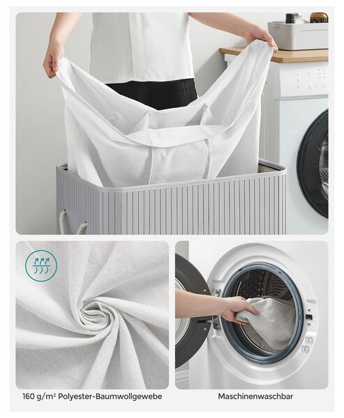 Bambusz kosár szennyestartó 3 rekeszes 3x50L, szürke