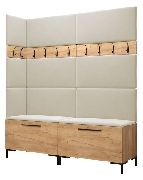 Előszoba garnitúra Nomal V, 196x168x46cm, Craft tölgy, Kárpit, Laminált forgácslap