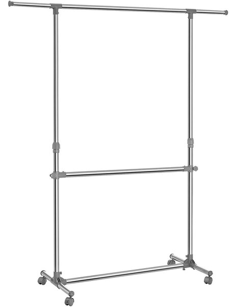 Gurulós ruhaállvány, szürke 101-165x113-198x48cm