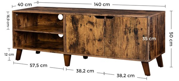TV szekrény két ajtós, polcokkal, rusztikus barna 140x40x45cm