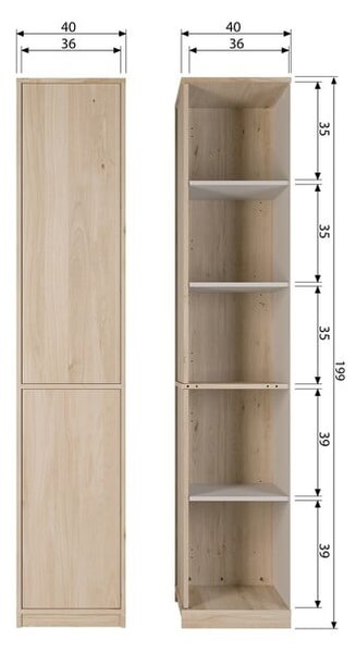 Natúr színű moduláris szekrény tölgyfa dekorral 40x199 cm Modulair – vtwonen