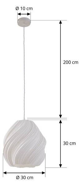 Lindby Nuvia függő világítás, Ø 30 cm, fehér, 3D nyomtatás, dimmelhető, Fehér / opál, Nappali / Étkező, Modern