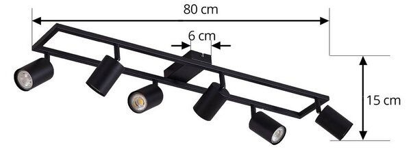 Lindby Bravius mennyezeti spotlámpa, fekete, 6 izzós, vas, dimmelhető, Fekete, Folyosó, fém, Modern