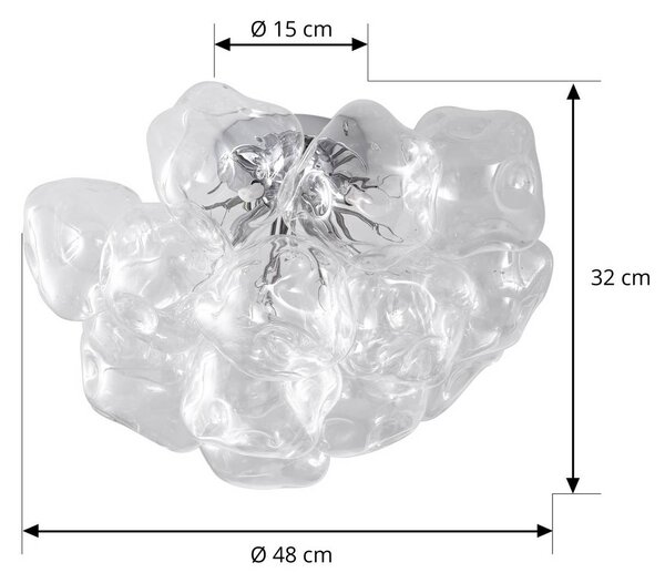 Lucande Diborah mennyezeti világítás, átlátszó, Ø 49 cm, üveg, G9, dimmelhető, Tiszta / átlátszó, Nappali / Étkező, Üveg, Dizájn