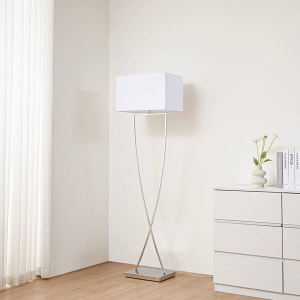 Lucande állólámpa Evaine, króm/fehér, fém, 157 cm, E27, Fehér / opál, Nappali / Étkező, fém, Modern