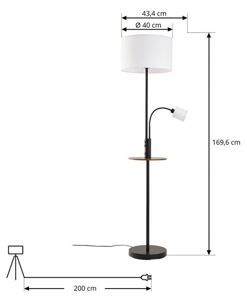 Lindby Aovan álló lámpa, fekete, polc, USB-csatlakozó, Fekete, Nappali / Étkező, fém, Modern