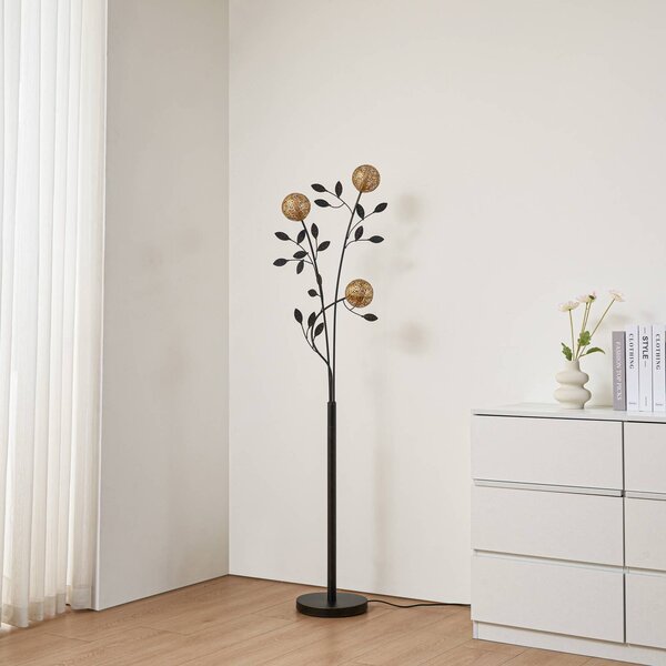 Lucande Evory állólámpa, 160 cm, 3 lámpás, fekete/arany, G9, Fekete, Nappali / Étkező, fém, Firenzei