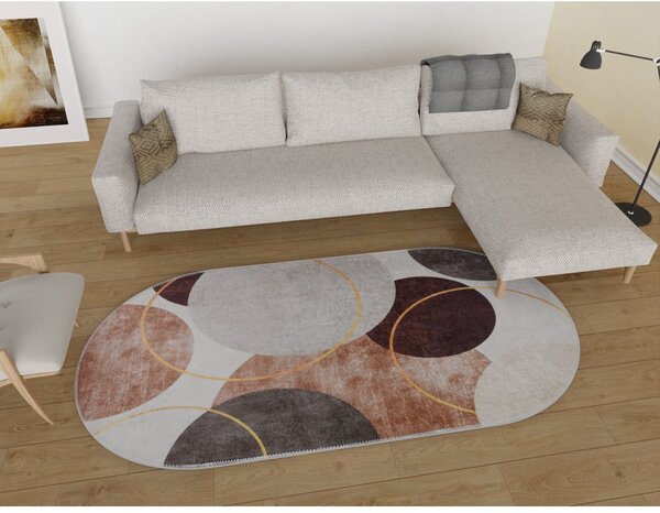 Barna-krémszínű mosható szőnyeg 60x100 cm Oval – Vitaus