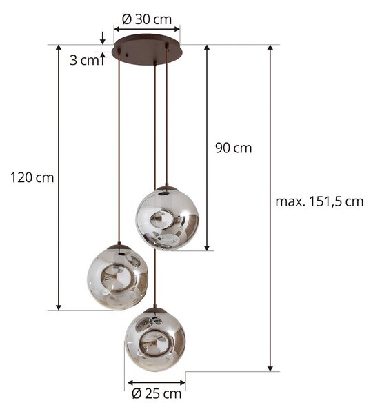 Lindby Valentina függőlámpa, E27, Ø 49 cm, füstös szürke, üveg, dimmelhető, Alu / szürke / cink, Nappali / Étkező, Üveg, Dizájn