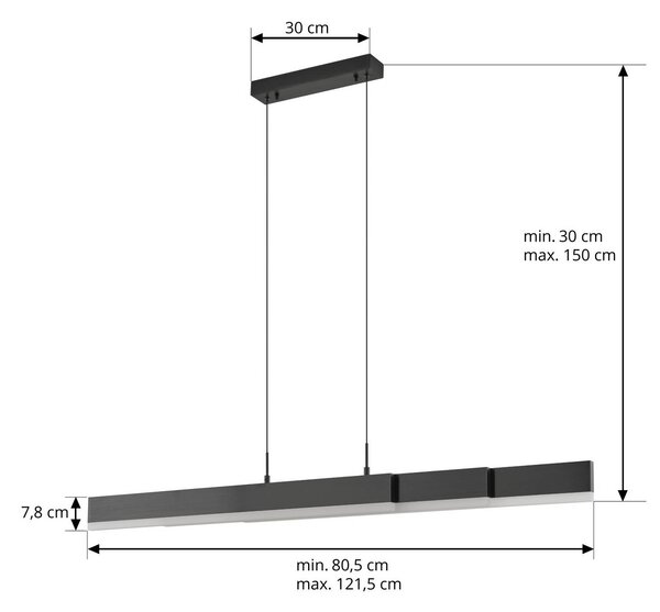 Lucande LED lógó világítás Torven, fekete, CCT, kihúzható, dimmelhető, Fekete, Nappali / Étkező, fém, Modern