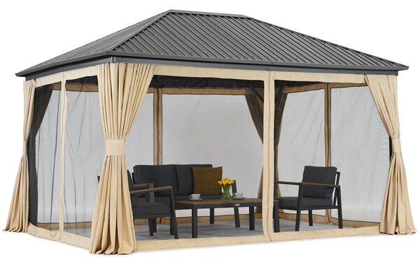 Sardinia 3x4 fém pavilon függönnyel és szúnyoghálóval Garden Point bézs színű