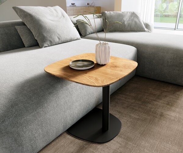 DELIFE Dohányzóasztal Edge hajóformájú 50x50 cm tölgy természetes svájci él Eleny fém fekete