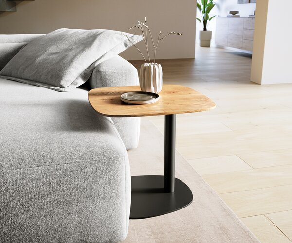 DELIFE Dohányzóasztal Edge hajóformájú 50x50 cm tölgy természetes svájci él Eleny fém fekete