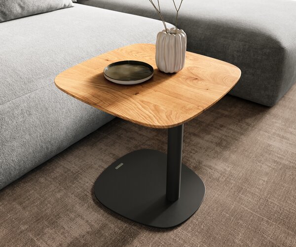 DELIFE Dohányzóasztal Edge hajóformájú 50x50 cm tölgy természetes svájci él Eleny fém fekete