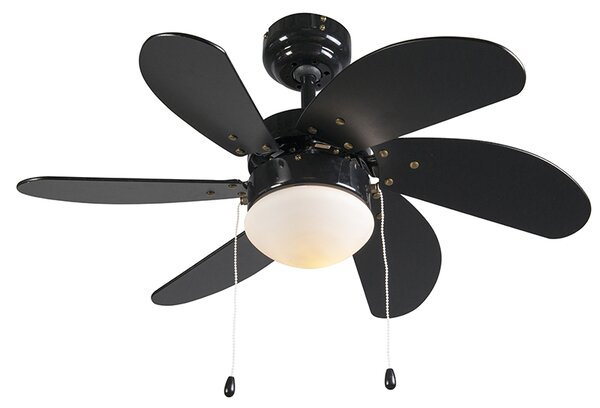 Mennyezeti ventilátor fekete fa mintával 80 cm húzózsinórral - Fresh