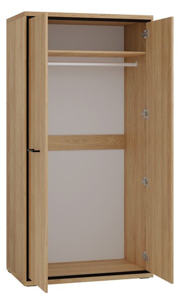 Gardróbszekrény Etrmoni 100, Laminált forgácslap, 197x92x59cm, Világos fa