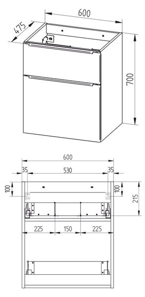 Mereo, Mereo Mailo, fürdőszobaszekrény kerámia mosdóval 61 cm, Riviera tölgy, eloxált alumínium fogantyú, MER-CN520A