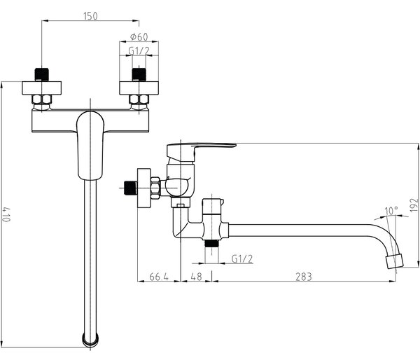 Mereo, Mereo Fali keverőcsaptelep lakásba, Pego, 150 mm, csőkar ø 18 mm - 330 mm, tartozékok nélkül, MER-CB60205P