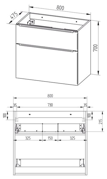 Mereo, Mereo Mailo, fürdőszoba szekrény 80cm, Riviera tölgy, eloxált AL fogantyú, MER-CN521SN