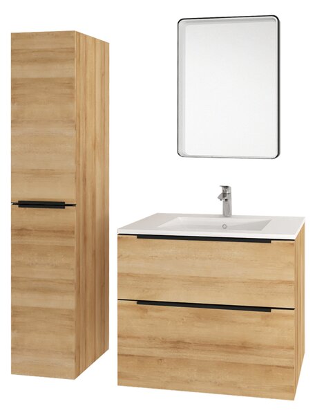 Mereo, Mereo Mailo, fürdőszobaszekrény 80 cm, Riviera tölgy, fekete fogantyú, MER-CN521SBN