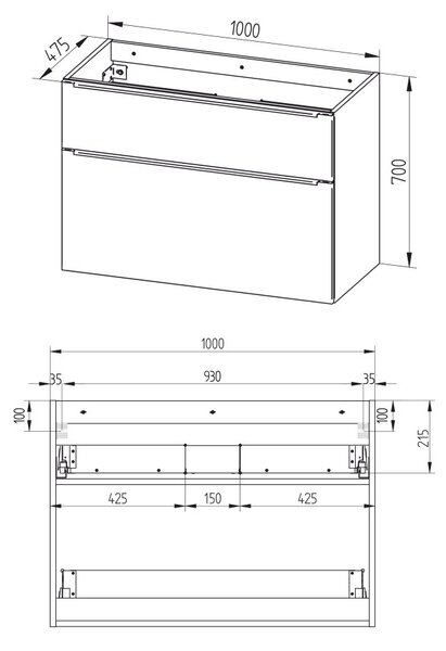 Mereo, Mereo Mailo, fürdőszoba szekrény 100 cm, Riviera tölgy, fekete fogantyú, MER-CN522SBN