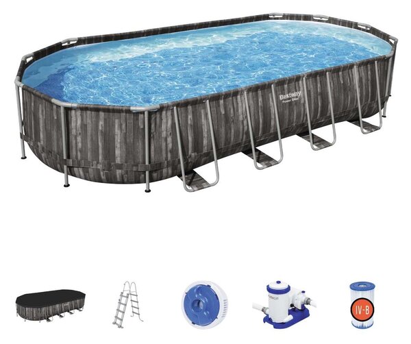 EDEN Fa hatású Ovális fémvázas medence szett 732x366x122 cm