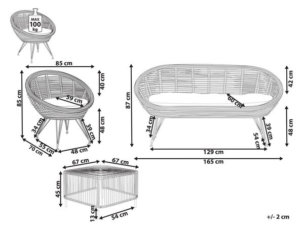 Kerti ülőgarnitúra asztallal 3 személyes MARATEA/CESENATICO Rattan Természetes