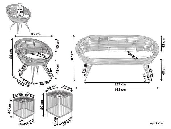 Kerti ülőgarnitúra asztallal 3 személyes MARATEA/CESENATICO Természetes Rattan