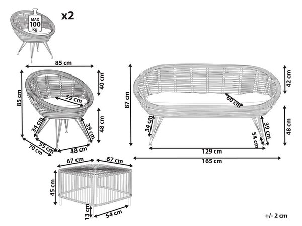 Kerti ülőgarnitúra asztallal 4 személyes MARATEA/CESENATICO Rattan Természetes