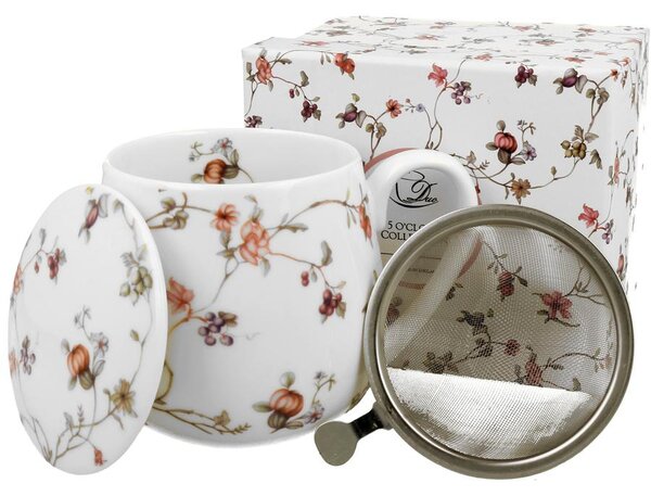 Porcelán teás bögre tetővel, fém szűrővel - 430 ml - Safa