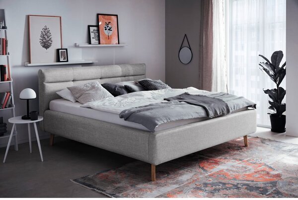 Szürke kárpitozott ágyneműtartós franciaágy ágyráccsal 160x200 cm Lotte – Meise Möbel