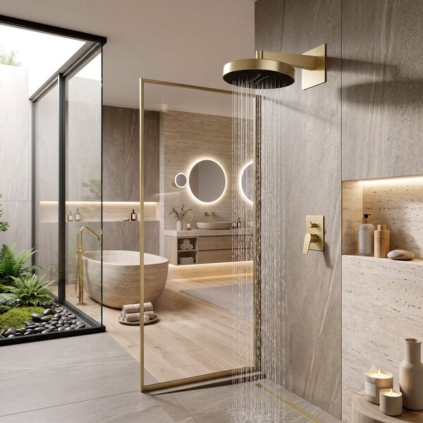 Kerek esőztető zuhanyfej REA Set JS-036BG Gold Brush