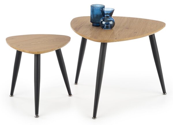 Nicea II 2 Darab Dohányzóasztal, MDF és Fém, Aranytölgy / Fekete, Ø60xM49 / Ø40xM41 cm