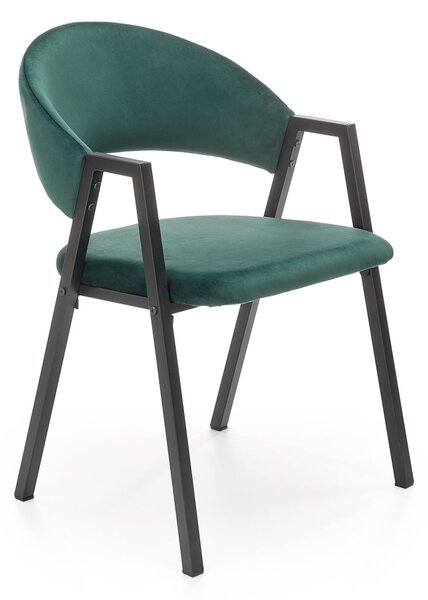K473 Velvet Kárpitozott Szék, Fém lábakkal, Sötétzöld / Fekete, Sz54xM58xM82 cm