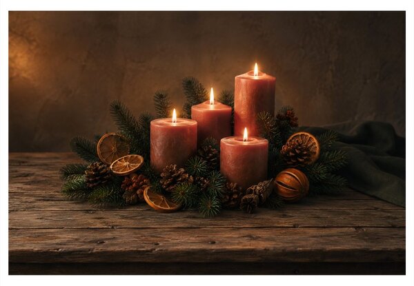 Kép adventi gyertyák fenyőágakkal
