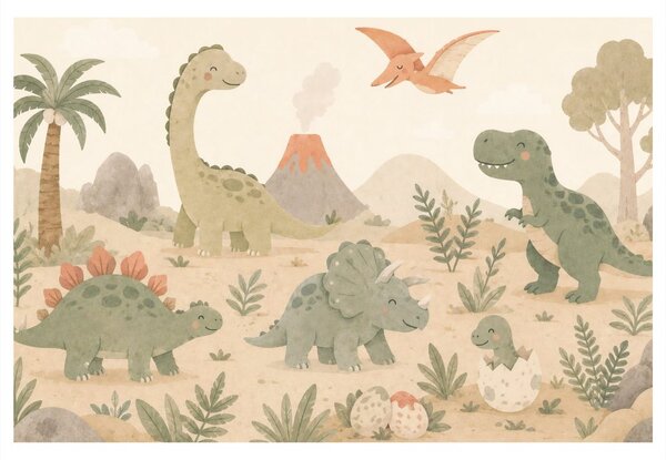 Kép vulkános dinoszaurusz táj