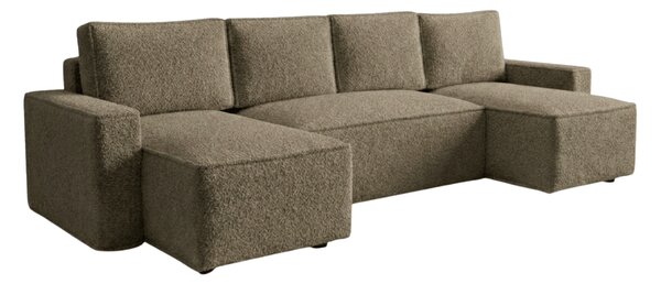 Kinyitható U alakú ülőgarnitúra SMART BOUCLE 303x143 cm, sötét bézs