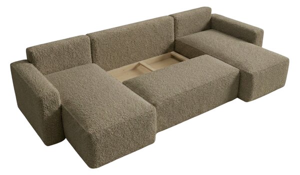 Kinyitható U alakú ülőgarnitúra SMART BOUCLE 303x143 cm, sötét bézs