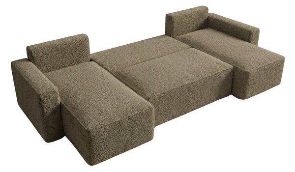 Kinyitható U alakú ülőgarnitúra SMART BOUCLE 303x143 cm, sötét bézs