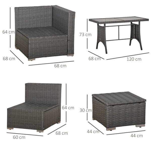 Outsunny Kerti bútor szett rattan hatású kivitelben, 10 részes ülő- és hátpárnákkal, rozsdamentes fém vázzal, sötétszürke