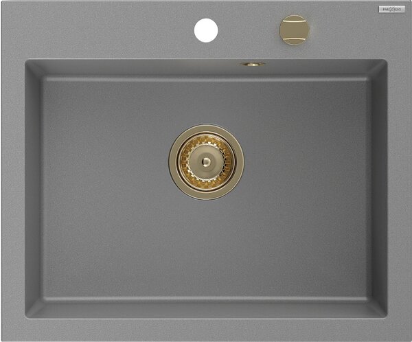 Mexen Elix, 1 rekeszes gránit mosogató 600 x 500 mm, szürke, arany szifon - 6525601005-71-G