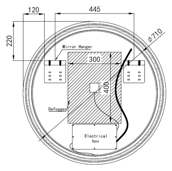 Kerek Led tükör fekete kerettel Ø80cm | Páramentesítő - Óra - Fényerő + színhőfok állítás | Welland 6511